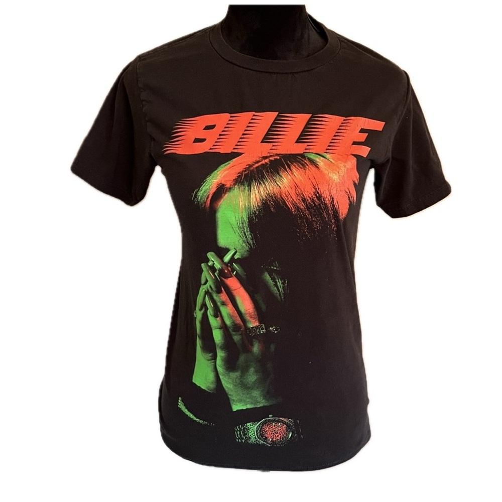 BILLIE EILISH Neon Graphic Portrait Short Sleeve Black T-Shirt Size Small (2)